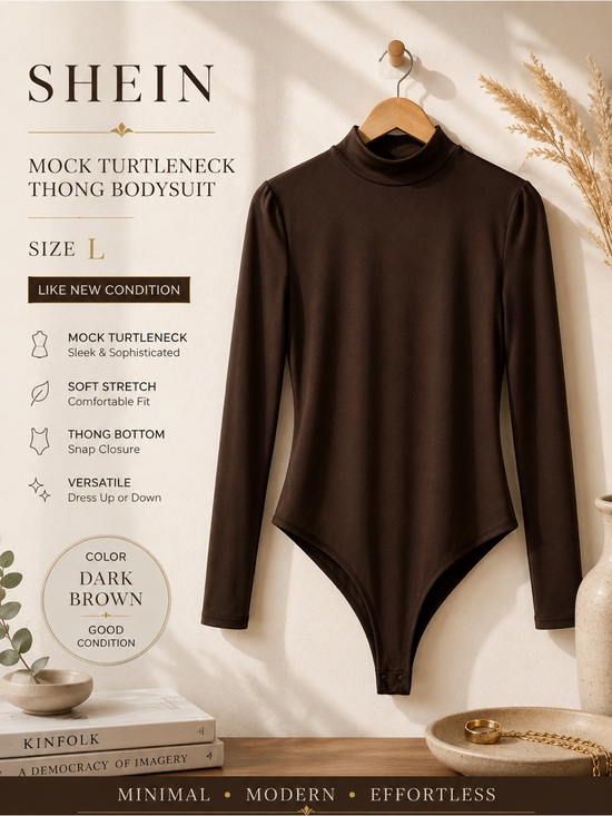 SHEIN Tops - SHEIN Dark Brown Mock Turtleneck Long Sleeve Thong Bodysuit Size L